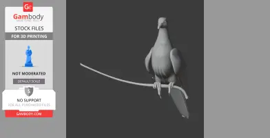 3D model of a prehistoric pigeon perched on a branch, designed for 3D printing.