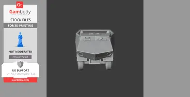 Front view of a stylized, angular tank model for 3D printing on a dark background.