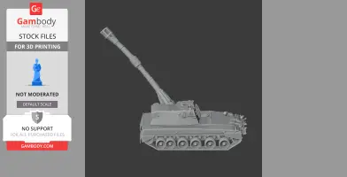 3D model of a Palmaria artillery tank for 3D printing, featuring detailed tracks and a raised barrel.