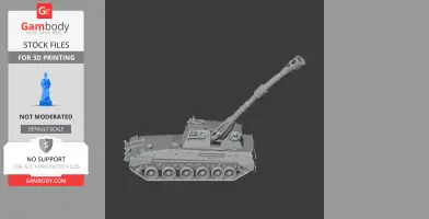 3D model of a Palmaria artillery tank with a long barrel and detailed tracks, designed for 3D printing.