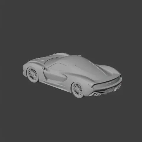 3D model of a sleek, futuristic sports car with aerodynamic curves and intricate wheel designs.