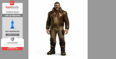 A rugged character in a brown jacket and boots, suitable for 3D printing.