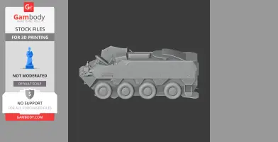 A detailed 3D model of a Pandur II armored vehicle with six wheels, designed for 3D printing.