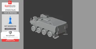 A 3D model of a Pandur II tank with six wheels, designed for 3D printing.