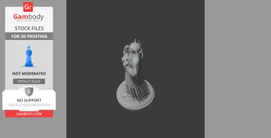 A 3D model of Saint Augustin Schoeffler in a praying pose with a halo, designed for 3D printing.