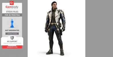 A detailed 3D model of a warrior in futuristic armor, ready for 3D printing.