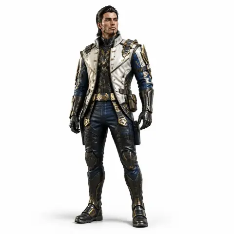 A detailed 3D model of a futuristic soldier in armor with ornate details suitable for 3D printing.
