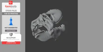 3D model of a Zygomaturus skull displayed for 3D printing, open jaw and detailed structure.