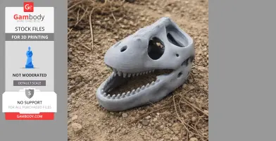 3D-printed Zygomaturus skull replica placed on a textured ground surface.