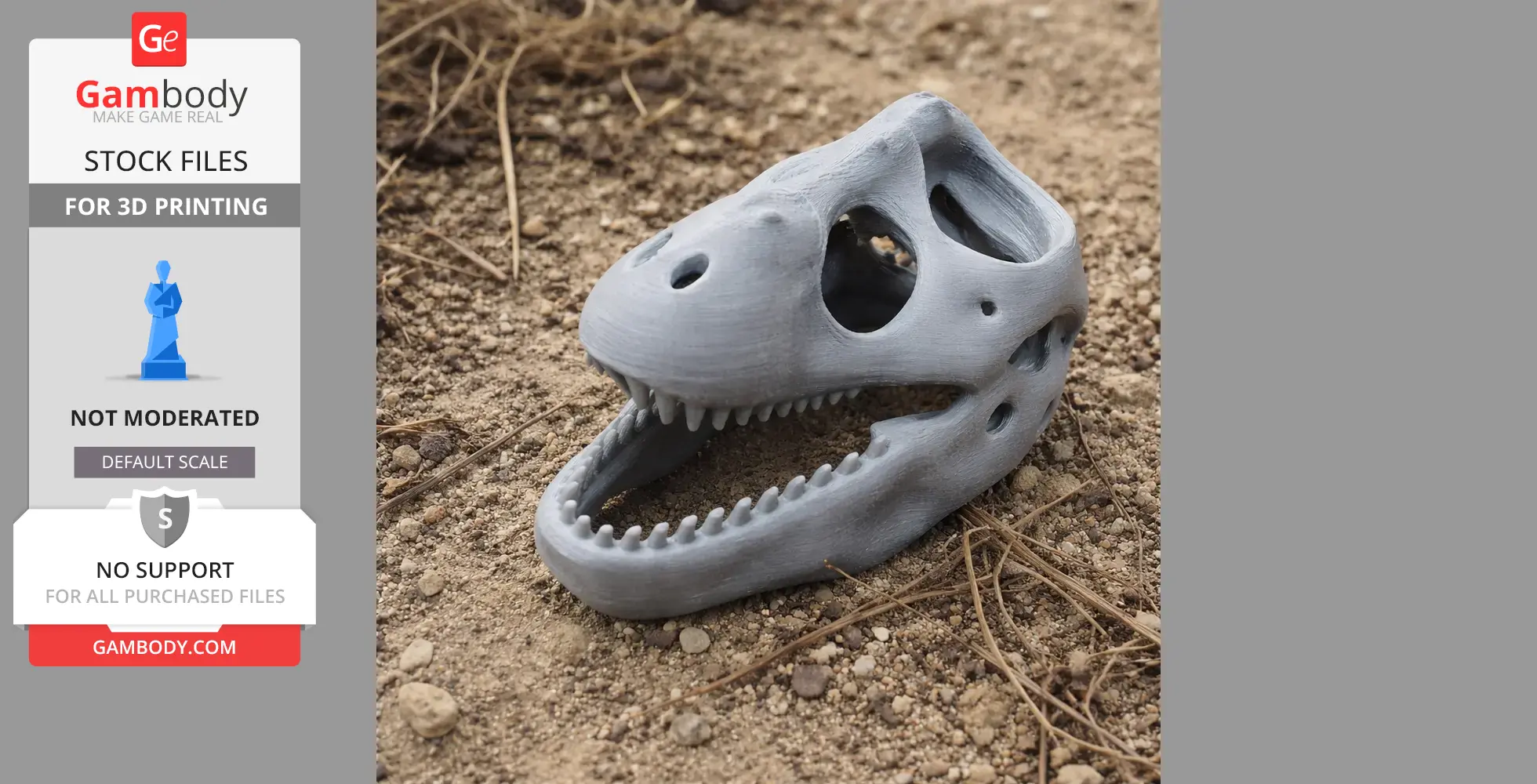 3D-printed Zygomaturus skull replica placed on a textured ground surface.