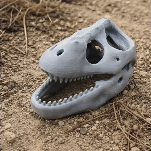 3D printed Zygomaturus skull replica on a sandy ground.