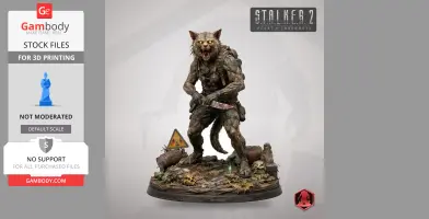 A fierce cat mutant figure from S.T.A.L.K.E.R. 2, holding a knife, on a detailed post-apocalyptic base.