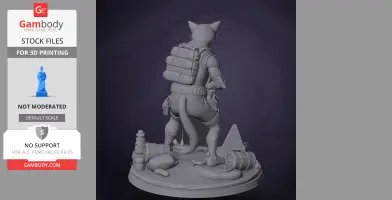 Cat mutant figure from S.T.A.L.K.E.R. 2 in tactical gear on a detailed base for 3D printing.