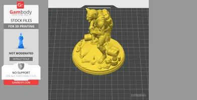 A mutant cat-like figure in battle gear, holding a weapon, standing on a detailed base.