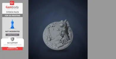 3D model of a character figure standing on a detailed base with scattered objects and gear.