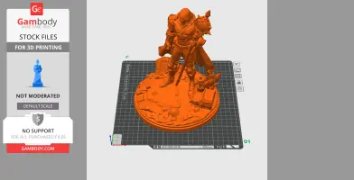 Armored character figure with cape and staff, standing on a detailed round base.