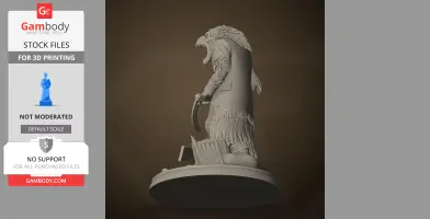 A detailed 3D model of a bird-like creature with a beak and feathers, standing on a round base.