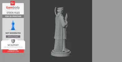 A 3D model of a robed figure holding a palm branch, standing on a decorative base.