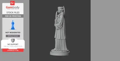 3D model of a standing figure in robes holding a cross and a palm leaf, on a decorative base.