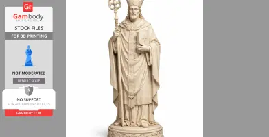 A detailed 3D print model of Saint Augustine of Canterbury holding a staff and book.
