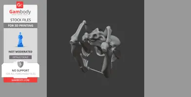 3D model of a yellow anaconda skull replica, showcasing detailed bone structure for printing.
