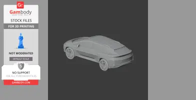 3D model of a sleek, futuristic car designed for 3D printing displayed on a dark background.
