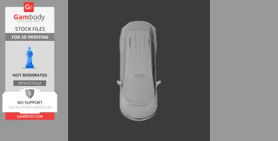 Top view of a 3D model of a futuristic car for printing, displayed on a dark background.