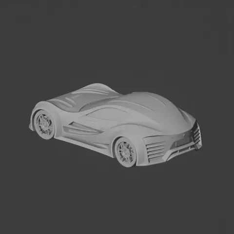 Sleek, futuristic sports car 3D model with aerodynamic curves and detailed wheels.