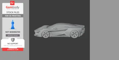 3D model of a sleek, detailed sports car, side view, for 3D printing.
