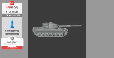 3D model of a Panzer 68 tank, side view, with detailed tracks and turret for printing.