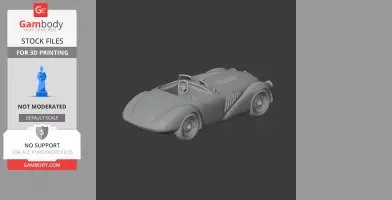 Gray 3D model of a classic Ferrari 125 S car, designed for 3D printing.
