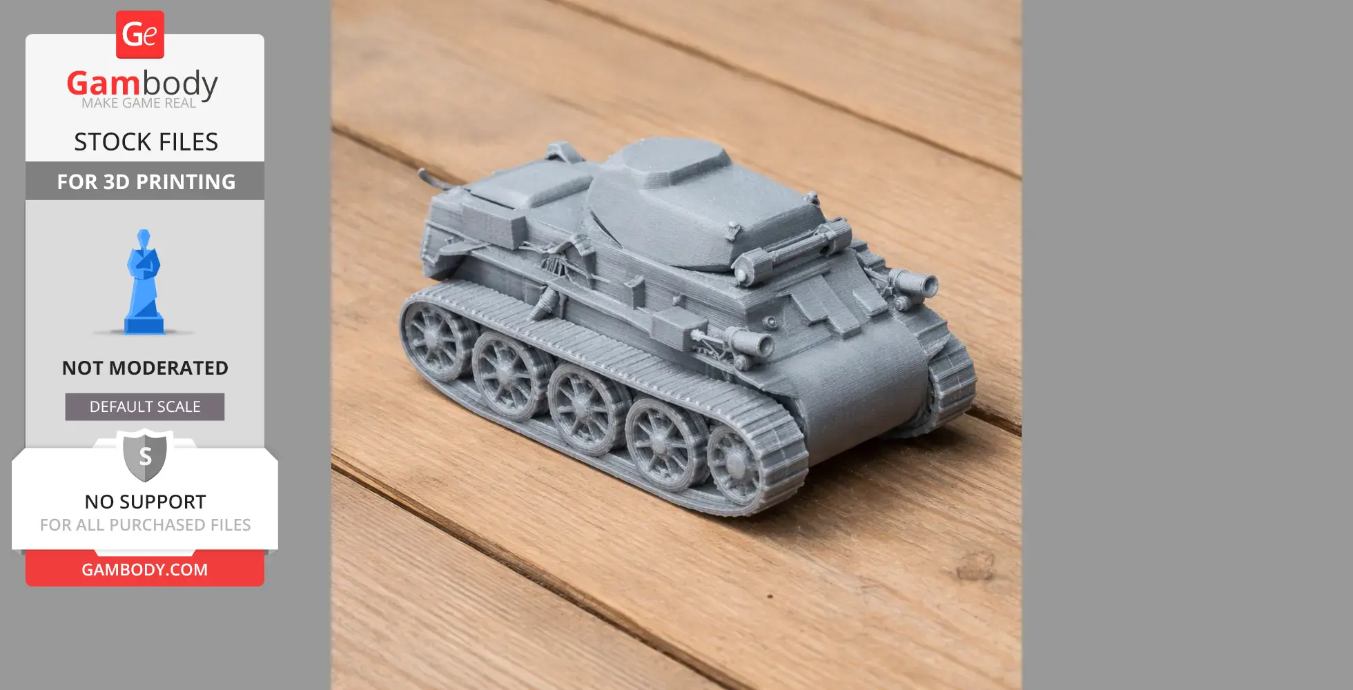 3D-printed Panzer I Ausf. C tank model with detailed tracks and turret on wooden surface.