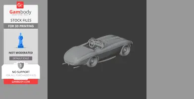 3D model of a classic Ferrari 166 car, designed for 3D printing, showing side and top details.
