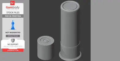 Two cylindrical 3D models: one tall, one short, resembling shotgun shells on a dark background.