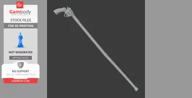 A detailed 3D model of a cane with a revolver grip handle, designed for cosplay.