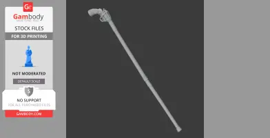 A detailed 3D model of a cane with a gun handle, designed for 3D printing as a cosplay prop.