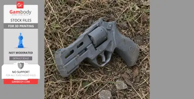 3D-printed Chiappa Rhino revolver prop on grass.