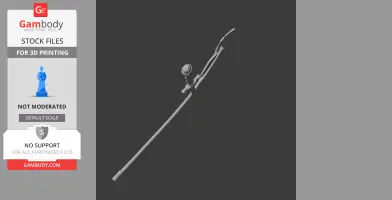 A 3D model of a long, intricately designed sword with a curved blade and detailed hilt, ready for 3D printing.