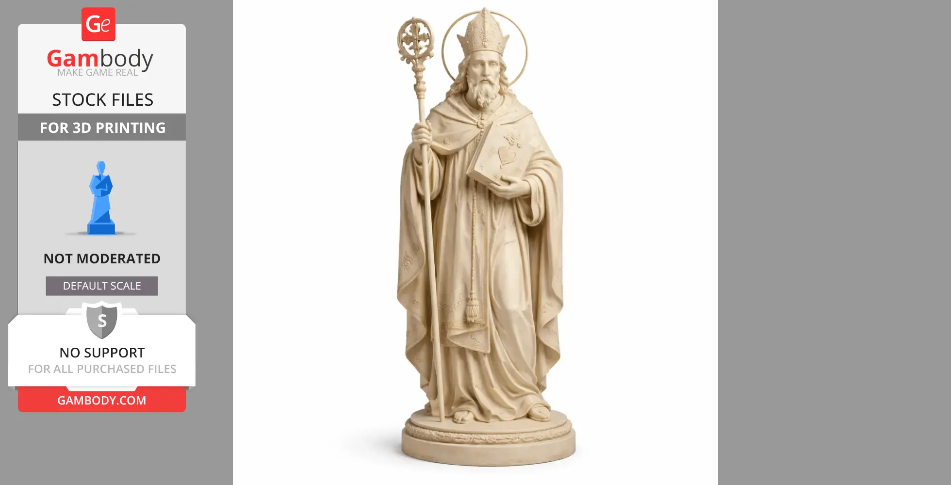 A detailed statue of Saint Augustine holding a crosier and book, wearing a bishop's robe and mitre.