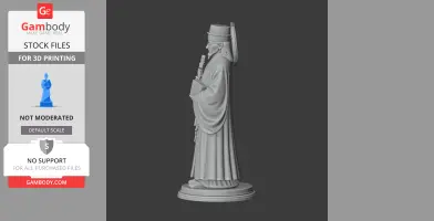 A 3D model of Saint Augustine holding a book and staff, wearing detailed religious attire.