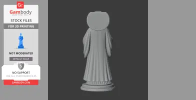 Statue of a robed figure on a pedestal, prepared for 3D printing, displayed from the back.