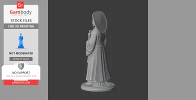 Devotional 3D model of a robed figure holding a cross, with a halo, on a round base.