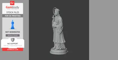 Devotional statue of Saint Augustine Zhao Rong holding a cross and book, in flowing robes, on a round base.