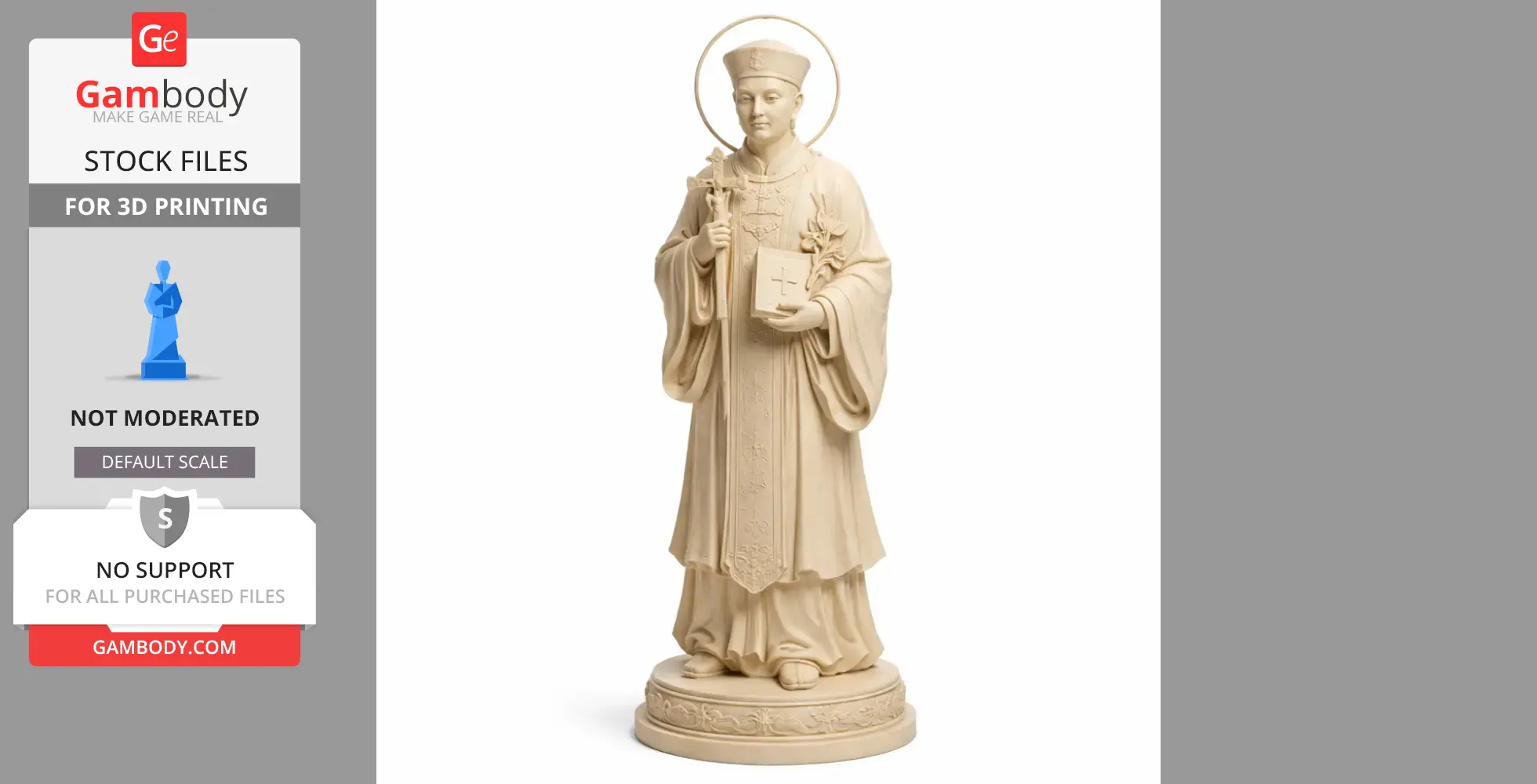 Religious statue of Saint Augustine Zhao Rong holding a cross and book, detailed robes, and halo.
