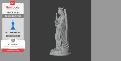 Intricate statue of Saint Aurea with a crown and wings, holding flowers and a staff.