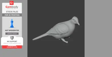 3D model of a barred dove, side view, tail extended, wings detailed, designed for 3D printing.