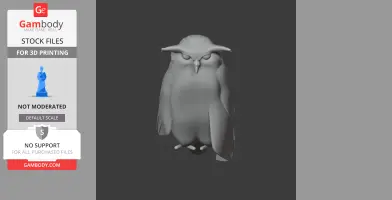A 3D model of a barred eagle-owl with detailed feathers and distinctive ear tufts, ready for printing.