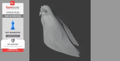 A smooth, monochrome 3D model of a barred eagle-owl perched with its eyes closed.