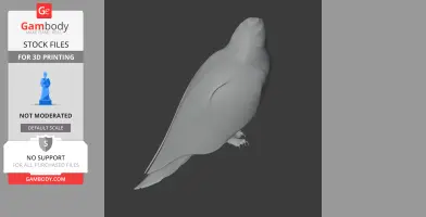 3D model of a perched hawk, smooth details, designed for 3D printing.
