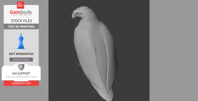 A 3D model of a barred hawk with folded wings, designed for 3D printing, shown in side profile.